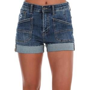 NEW SAIGE DENIM bayside breeze tummy control cuff shorts in dark